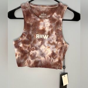 RawGear 3D “RAW” Print Crop Tank Size Medium Tie Dye Print Raw Hem Gym Workout
